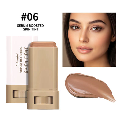 Foundation Stick  Serum Boosted Skin Tint Balm Silky Texture Moisturizing Coverage Plumper Natural Even Skin Tone Travel Makeup