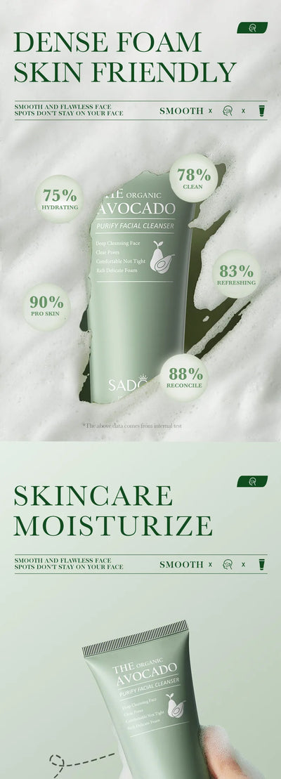 SAODER Avocado Facial Cleanser Face Wash Foam Face Cleanser Moisturizing Exfoliating Facial Cleansing Face Skin Care Products