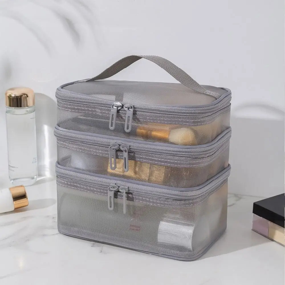 Women's Transparent Mesh Travel Cosmetic Bag Makeup and Toiletries Kit Storage Bag Make Up Organizer Bag