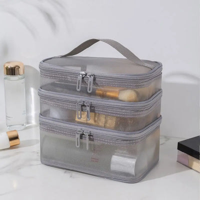 Women's Transparent Mesh Travel Cosmetic Bag Makeup and Toiletries Kit Storage Bag Make Up Organizer Bag