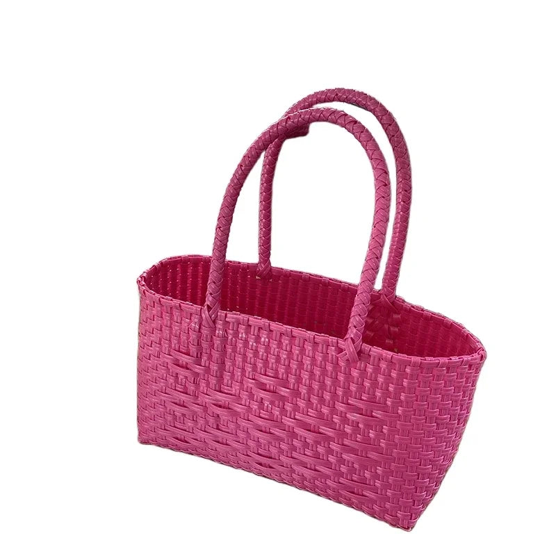 Women's PP Hand Woven Handbag Summer Large Capacity Bali Seaside Travel Beach Tote Bag Daily Reusable Shopping Handbag 2024 Hot