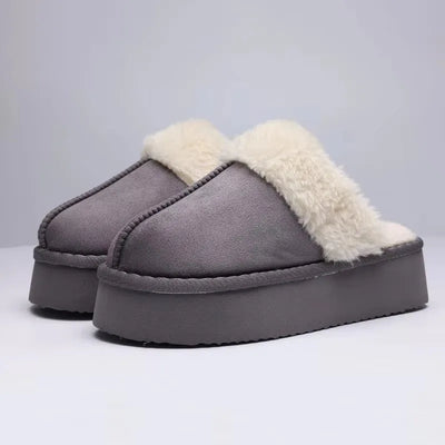Crestar Women's Platform Fuzzy Slippers New Lady Winter House Slipper Thick Soles Warm Fuzzy Shoes Indoor Outdoor Cotton Shoes