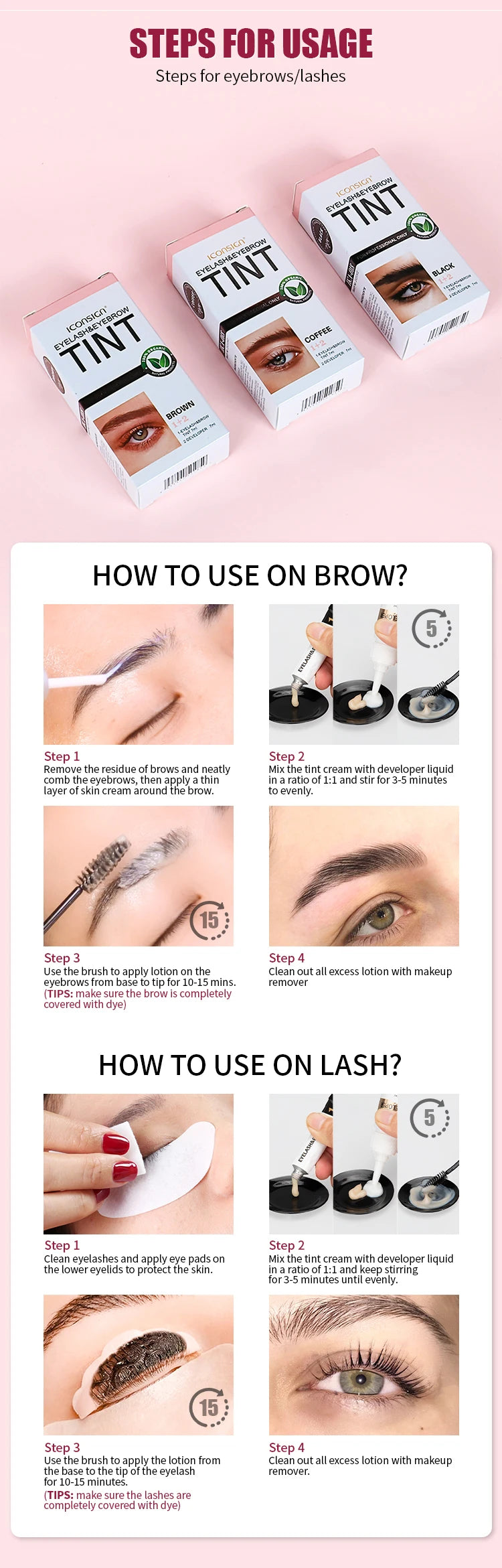 ICONSIGN Eyelash Tint Eyebrow Tint Kit Waterproof 15 Mins Fast Dye Brow Enhance Brow Dye Lash Can Keep Long Lasting Makeup Tools