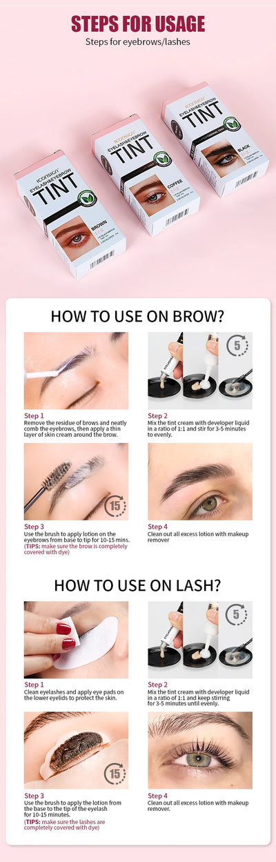 ICONSIGN Eyelash Tint Eyebrow Tint Kit Waterproof 15 Mins Fast Dye Brow Enhance Brow Dye Lash Can Keep Long Lasting Makeup Tools