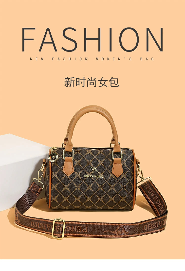 Boston women's handbag, women's single shoulder messenger bag, simple and versatile, large capacity, middle-aged mother's