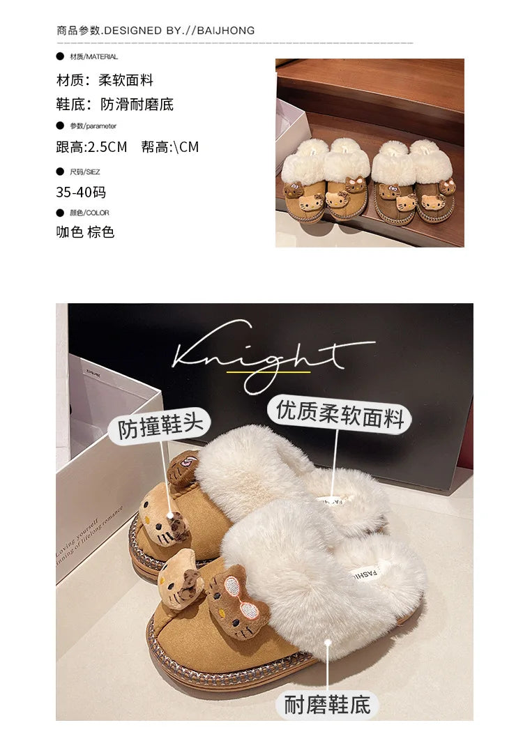 Hello Kitty Plush Slippers Sanrio Anime Y2k Women Cotton Slipper Cute Warm Home Shoes Outdoors Thick Soled Shoes Girls Gift
