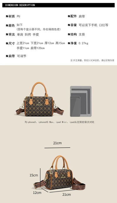 Boston women's handbag, women's single shoulder messenger bag, simple and versatile, large capacity, middle-aged mother's