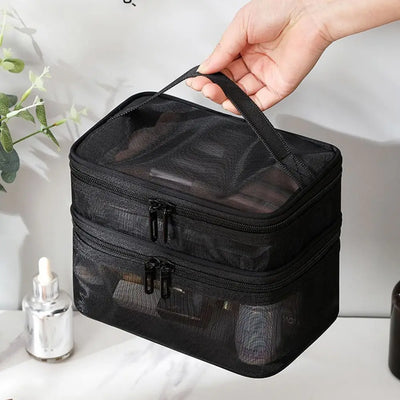 Women's Transparent Mesh Travel Cosmetic Bag Makeup and Toiletries Kit Storage Bag Make Up Organizer Bag