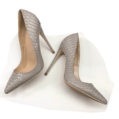 Grey Snakeskin Patent Leather Women's  Shoes Super High Heels Wedding Shoes Big Size 33  43 44 45,Thin Tip High Heel Shoes