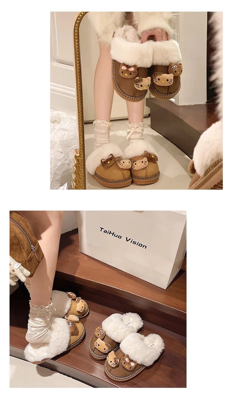 Hello Kitty Plush Slippers Sanrio Anime Y2k Women Cotton Slipper Cute Warm Home Shoes Outdoors Thick Soled Shoes Girls Gift