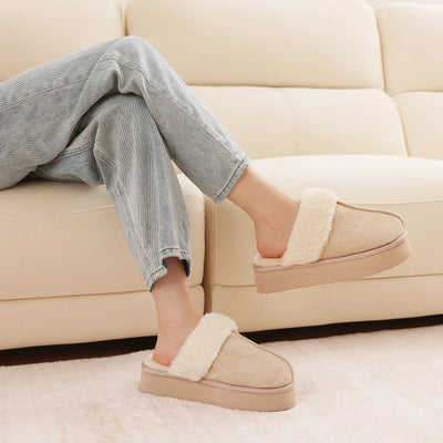 Crestar Women's Platform Fuzzy Slippers New Lady Winter House Slipper Thick Soles Warm Fuzzy Shoes Indoor Outdoor Cotton Shoes