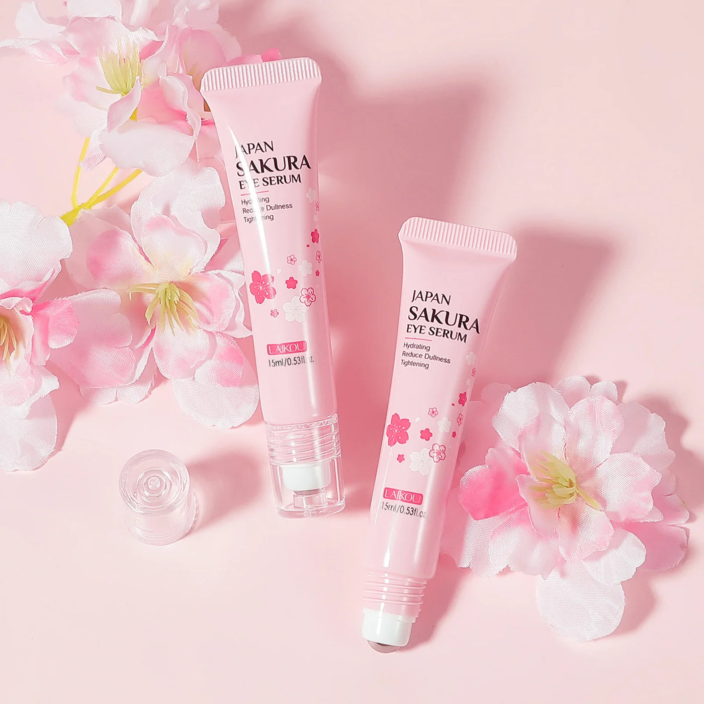 LAIKOU Sakura Eye Serum Roller Massage Hyaluronic Acid Skin Care Eye Bags Cream Moisturizing Dark Circles 15ml