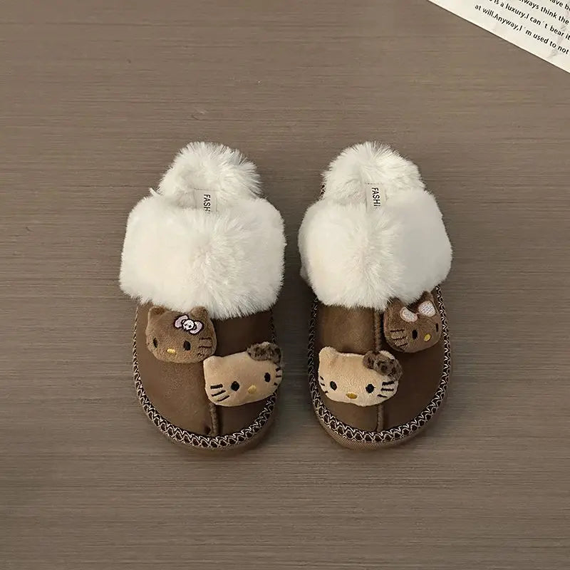 Hello Kitty Plush Slippers Sanrio Anime Y2k Women Cotton Slipper Cute Warm Home Shoes Outdoors Thick Soled Shoes Girls Gift