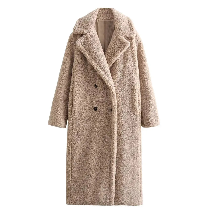 Coats Women Long Coat Turn Down Collar Full Sleeve Thick Warm Y2k Streetwear Elegant Jackets Open Stith Autumn Winter 2025