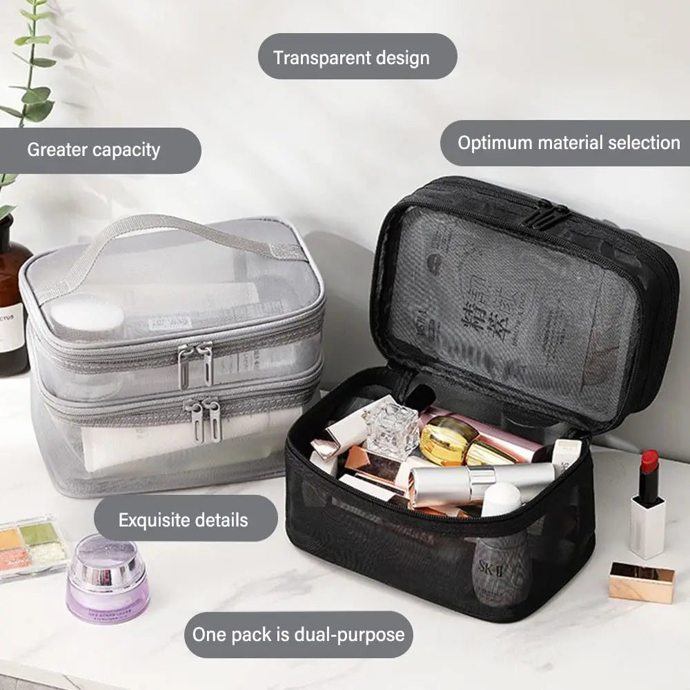 Women's Transparent Mesh Travel Cosmetic Bag Makeup and Toiletries Kit Storage Bag Make Up Organizer Bag