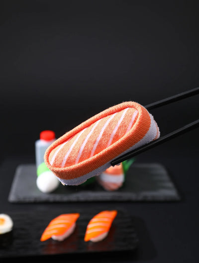 2 pairs of novelty and interesting salmon sushi socks gift box Christmas season style