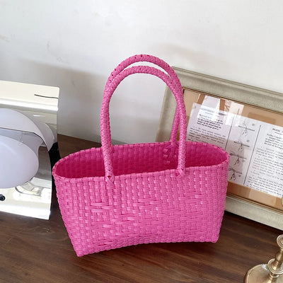 Women's PP Hand Woven Handbag Summer Large Capacity Bali Seaside Travel Beach Tote Bag Daily Reusable Shopping Handbag 2024 Hot