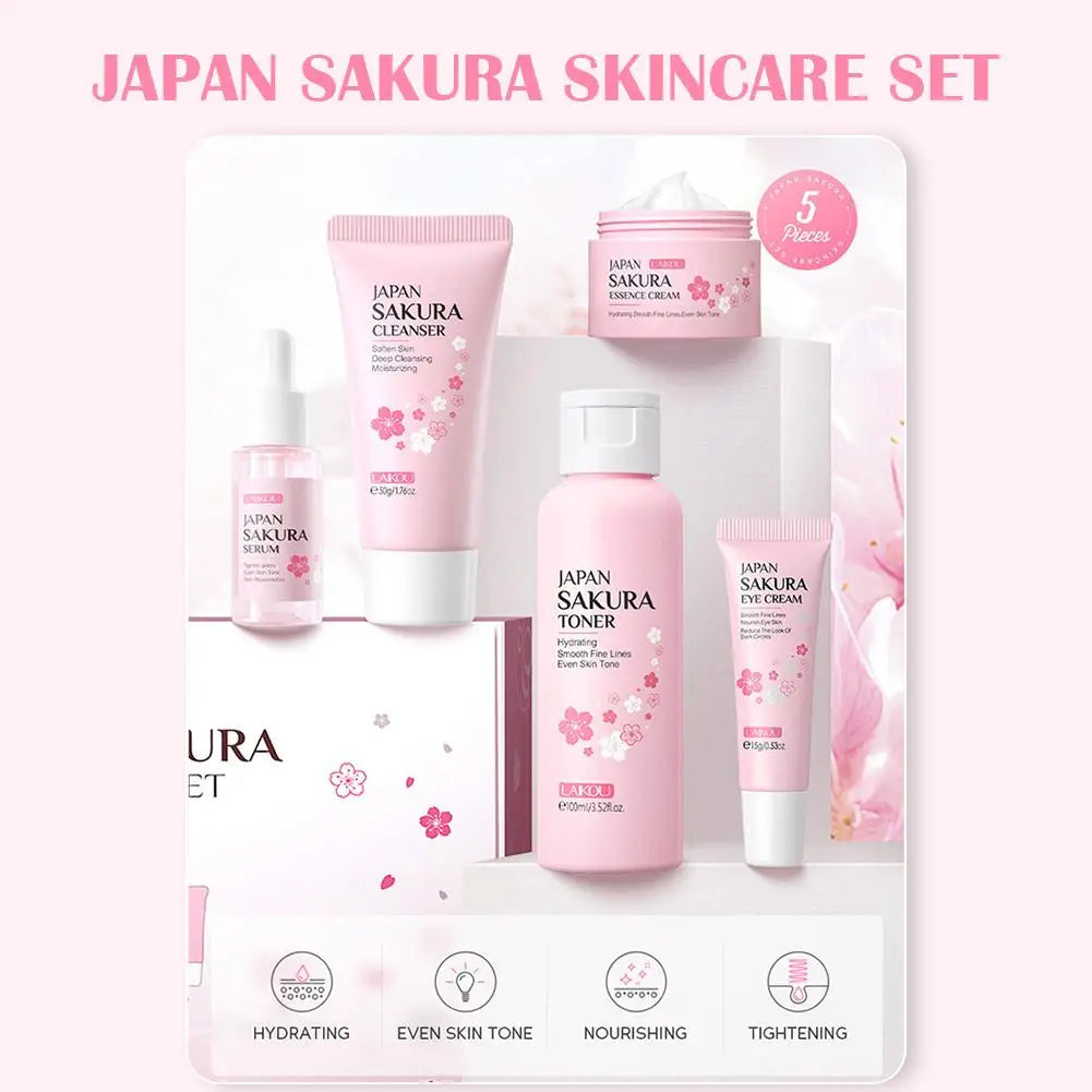 5/3pcs/Set Sakura Skin Care Sets Face Cream Serum Toner Facial Cleanser Sunscreen Eye Cream Gift Box Face Skin Care Set Product