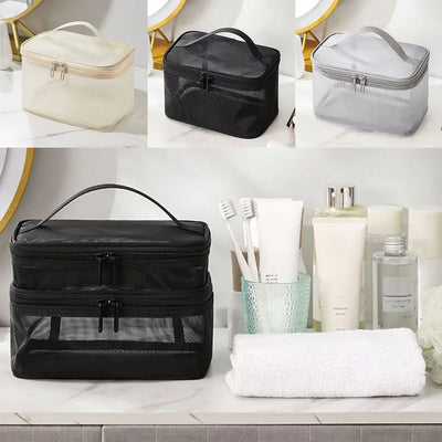 Women's Transparent Mesh Travel Cosmetic Bag Makeup and Toiletries Kit Storage Bag Make Up Organizer Bag