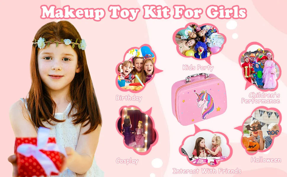Children's make-up set for girls, 27 pieces washable cosmetic set with make-up case for children, role play toy and present