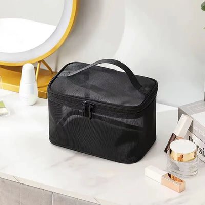 Women's Transparent Mesh Travel Cosmetic Bag Makeup and Toiletries Kit Storage Bag Make Up Organizer Bag