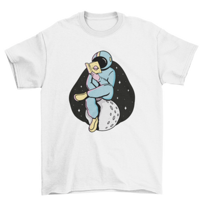 Astronaut reading a book t-shirt design