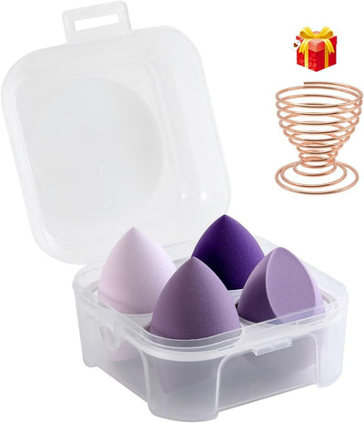 4 Pcs Makeup Sponge Beauty Blender Set - Sponges for Foundation with Egg Case and 1 Holder, Flawless for Cream, Powder Liquid (4Pcs,Purple)